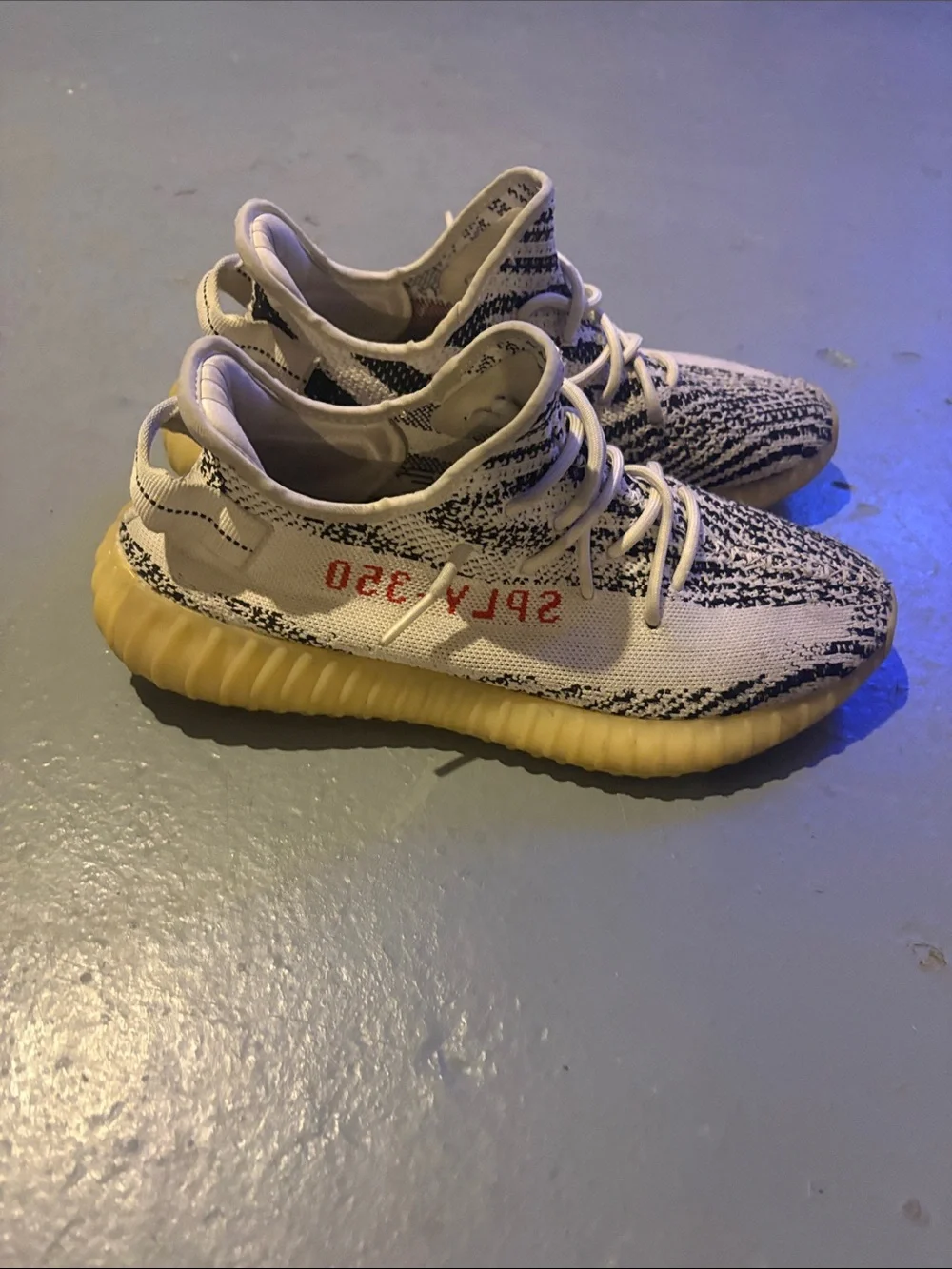 Yeezy Boost Zebra Knit Sneakers with Gum Sole